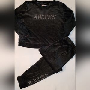 JUICY COUTURE velour 2pc pajama set pants shirt Rhinestone Logo size XL Black